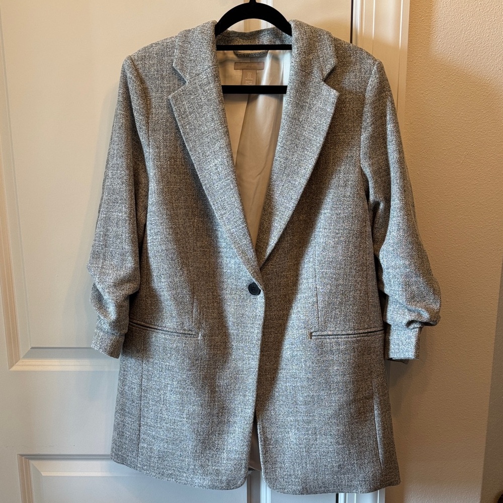 H&M Light Gray Tweed Single-Button Women's Blazer Jacket
